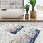 2'li Set Gri Zeminde Geometrik Motifli Klasik Desenli Geometrik Klasik  2'li Banyo & Mutfak Paspas Takımı Realhomes