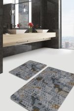 - PaspasTakimi-2li-Set1058-Gorsel - Realhomes  2'li Set Gri Zeminde Eskitme Motifli Kanvas Desenli Eskitme Motifli Vintage  2'li Banyo & Mutfak Paspas Takımı Realhomes