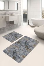 - PaspasTakimi-2li-Set1058-Gorsel-2 - Realhomes  2'li Set Gri Zeminde Eskitme Motifli Kanvas Desenli Eskitme Motifli Vintage  2'li Banyo & Mutfak Paspas Takımı Realhomes