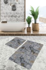 - PaspasTakimi-2li-Set1058-Gorsel-4 - Realhomes  2'li Set Gri Zeminde Eskitme Motifli Kanvas Desenli Eskitme Motifli Vintage  2'li Banyo & Mutfak Paspas Takımı Realhomes