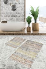 - PaspasTakimi-2li-Set1059-Gorsel - Realhomes  2'li Set Krem - Ekru Zeminde Etnik Motifli Kilim Desenli Etnik Motifler Eskitme Motifli  2'li Banyo & Mutfak Paspas Takımı Realhomes