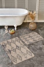 2'li Set Kahverengi Zeminde Kilim Motifli Dokuma Desenli Etnik Motifler Vintage  2'li Banyo & Mutfak Paspas Takımı Realhomes