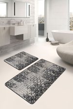 - PaspasTakimi-2li-Set1061-Gorsel-2 - Realhomes  2'li Set Siyah - Gri Zeminde Eskitme Motifli Antik Desenli Eskitme Motifli Geometrik  2'li Banyo & Mutfak Paspas Takımı Realhomes