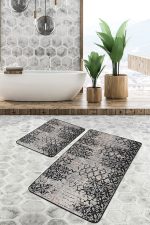 - PaspasTakimi-2li-Set1061-Gorsel-4 - Realhomes  2'li Set Siyah - Gri Zeminde Eskitme Motifli Antik Desenli Eskitme Motifli Geometrik  2'li Banyo & Mutfak Paspas Takımı Realhomes