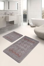 - PaspasTakimi-2li-Set1063-Gorsel-1 - Realhomes  2'li Set Kahverengi Zeminde Antik Motifli Dokuma Desenli Geometrik Eskitme Motifli  2'li Banyo & Mutfak Paspas Takımı Realhomes