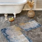 2'li Set Gri Zeminde Kanvas Motifli Boyama Desenli Eskitme Motifli Geometrik  2'li Banyo & Mutfak Paspas Takımı Realhomes