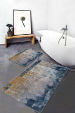 - PaspasTakimi-2li-Set1064-Gorsel-4 - Realhomes 2'li Set Mavi - Krem Zeminde Dokuma Halı Motifli Eskitme Desenli Eskitme Motifli Modern 2'li Banyo & Mutfak Paspas Takımı Realhomes