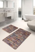 - PaspasTakimi-2li-Set1066-Gorsel-1 - Realhomes 2'li Set Patchwork Zeminde Örgü Motifli Geleneksel Desenli Vintage Klasik 2'li Banyo & Mutfak Paspas Takımı Realhomes