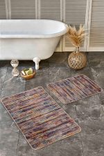 - Realhomes - Realhomes 2'li Set Patchwork Zeminde Örgü Motifli Geleneksel Desenli Vintage Klasik 2'li Banyo & Mutfak Paspas Takımı Realhomes
