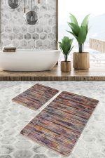 - PaspasTakimi-2li-Set1066-Gorsel-2 - Realhomes 2'li Set Patchwork Zeminde Örgü Motifli Geleneksel Desenli Vintage Klasik 2'li Banyo & Mutfak Paspas Takımı Realhomes