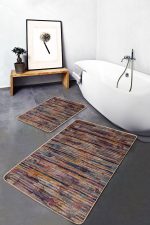 - PaspasTakimi-2li-Set1066-Gorsel-4 - Realhomes 2'li Set Patchwork Zeminde Örgü Motifli Geleneksel Desenli Vintage Klasik 2'li Banyo & Mutfak Paspas Takımı Realhomes