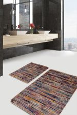 - PaspasTakimi-2li-Set1066-Gorsel-5 - Realhomes 2'li Set Patchwork Zeminde Örgü Motifli Geleneksel Desenli Vintage Klasik 2'li Banyo & Mutfak Paspas Takımı Realhomes