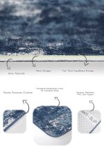 2'li Set Mavi - Beyaz Zeminde Eskitme Motifli Dokuma Halı Desenli Eskitme Motifli Modern  2'li Banyo & Mutfak Paspas Takımı Realhomes