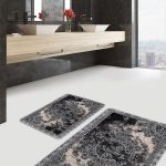 2'li Set Lacivert Zeminde Antik Motifli Dokuma Desenli Eskitme Motifli Avangarde  2'li Banyo & Mutfak Paspas Takımı Realhomes