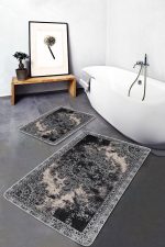 - PaspasTakimi-2li-Set1069-Gorsel-5 - Realhomes 2'li Set Siyah - Krem Zeminde Pers Motifli Antik Desenli Avangarde Vintage 2'li Banyo & Mutfak Paspas Takımı Realhomes