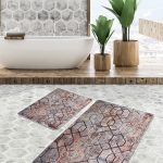 2'li Set Sarı Zeminde Çerçeve Motifli Baklava Desenli Geometrik Sade & Şık  2'li Banyo & Mutfak Paspas Takımı Realhomes