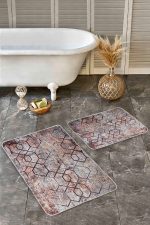 - Realhomes - Realhomes  2'li Set Eskitme Zeminde Geometrik Motifli Kanvas Desenli Eskitme Motifli Geometrik  2'li Banyo & Mutfak Paspas Takımı Realhomes