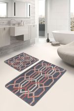 - PaspasTakimi-2li-Set1071-Gorsel-1 - Realhomes  2'li Set Kremit - Gri Zeminde Geometrik Motifli Örgü Desenli Geometrik Sade & Şık  2'li Banyo & Mutfak Paspas Takımı Realhomes