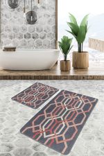 - PaspasTakimi-2li-Set1071-Gorsel-2 - Realhomes  2'li Set Kremit - Gri Zeminde Geometrik Motifli Örgü Desenli Geometrik Sade & Şık  2'li Banyo & Mutfak Paspas Takımı Realhomes