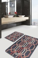 - PaspasTakimi-2li-Set1071-Gorsel-5 - Realhomes  2'li Set Kremit - Gri Zeminde Geometrik Motifli Örgü Desenli Geometrik Sade & Şık  2'li Banyo & Mutfak Paspas Takımı Realhomes