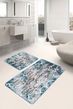 - PaspasTakimi-2li-Set1072-Gorsel-2 - Realhomes  2'li Set Mavi - Kırmızı Zeminde Kanvas Motifli Geometrik Desenli Modern Geometrik  2'li Banyo & Mutfak Paspas Takımı Realhomes