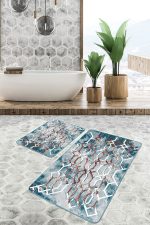 - PaspasTakimi-2li-Set1072-Gorsel-4 - Realhomes  2'li Set Mavi - Kırmızı Zeminde Kanvas Motifli Geometrik Desenli Modern Geometrik  2'li Banyo & Mutfak Paspas Takımı Realhomes