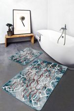 - PaspasTakimi-2li-Set1072-Gorsel-5 - Realhomes  2'li Set Mavi - Kırmızı Zeminde Kanvas Motifli Geometrik Desenli Modern Geometrik  2'li Banyo & Mutfak Paspas Takımı Realhomes