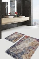 - PaspasTakimi-2li-Set1073-Gorsel-1 - Realhomes 2'li Set Kanvas Zeminde Suluboya Motifli Eskitme Desenli Eskitme Motifli Modern 2'li Banyo & Mutfak Paspas Takımı Realhomes