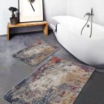 2'li Set Kahverengi Zeminde Örme Motifli Eskitme Desenli Geometrik Eskitme Motifli  2'li Banyo & Mutfak Paspas Takımı Realhomes