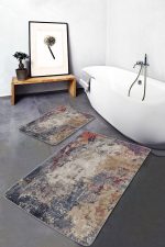 - PaspasTakimi-2li-Set1073-Gorsel - Realhomes 2'li Set Kanvas Zeminde Suluboya Motifli Eskitme Desenli Eskitme Motifli Modern 2'li Banyo & Mutfak Paspas Takımı Realhomes