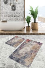 - PaspasTakimi-2li-Set1073-Gorsel-5 - Realhomes 2'li Set Kanvas Zeminde Suluboya Motifli Eskitme Desenli Eskitme Motifli Modern 2'li Banyo & Mutfak Paspas Takımı Realhomes