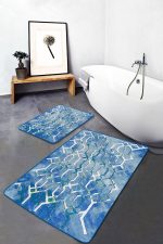 - PaspasTakimi-2li-Set1074-Gorsel - Realhomes  2'li Set Mavi Zeminde Kanvas Motifli Geometrik Desenli Eskitme Motifli Geometrik  2'li Banyo & Mutfak Paspas Takımı Realhomes