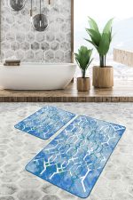 - PaspasTakimi-2li-Set1074-Gorsel-5 - Realhomes  2'li Set Mavi Zeminde Kanvas Motifli Geometrik Desenli Eskitme Motifli Geometrik  2'li Banyo & Mutfak Paspas Takımı Realhomes