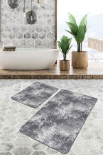 - PaspasTakimi-2li-Set1075-Gorsel-1 - Realhomes  2'li Set Gri - Siyah Zeminde Örme Motifli Eskitme Desenli Eskitme Motifli Sade & Şık  2'li Banyo & Mutfak Paspas Takımı Realhomes