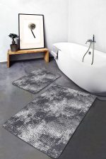 - PaspasTakimi-2li-Set1075-Gorsel-2 - Realhomes  2'li Set Gri - Siyah Zeminde Örme Motifli Eskitme Desenli Eskitme Motifli Sade & Şık  2'li Banyo & Mutfak Paspas Takımı Realhomes