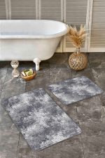 - Realhomes - Realhomes  2'li Set Gri - Siyah Zeminde Örme Motifli Eskitme Desenli Eskitme Motifli Sade & Şık  2'li Banyo & Mutfak Paspas Takımı Realhomes