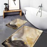 2'li Set Lacivert - Kırmızı Zeminde Eskitme Motifli Örgü Desenli Eskitme Motifli Sade & Şık  2'li Banyo & Mutfak Paspas Takımı Realhomes