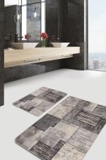 - PaspasTakimi-2li-Set1078-Gorsel-1 - Realhomes  2'li Set Krem - Kahverengi Zeminde Dokuma Halı Motifli Kilim Desenli Sade & Şık Klasik  2'li Banyo & Mutfak Paspas Takımı Realhomes