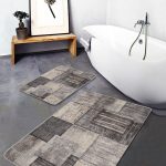 2'li Set Ekru - Sarı Zeminde Duvar Motifli Eskitme Desenli Eskitme Motifli Vintage  2'li Banyo & Mutfak Paspas Takımı Realhomes