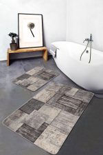 - PaspasTakimi-2li-Set1078-Gorsel - Realhomes  2'li Set Krem - Kahverengi Zeminde Dokuma Halı Motifli Kilim Desenli Sade & Şık Klasik  2'li Banyo & Mutfak Paspas Takımı Realhomes