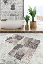 - PaspasTakimi-2li-Set1078-Gorsel-5 - Realhomes  2'li Set Krem - Kahverengi Zeminde Dokuma Halı Motifli Kilim Desenli Sade & Şık Klasik  2'li Banyo & Mutfak Paspas Takımı Realhomes