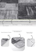 2'li Set Siyah - Beyaz Zeminde Dokuma Halı Motifli Eskitme Desenli Sade & Şık Klasik  2'li Banyo & Mutfak Paspas Takımı Realhomes