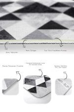 2'li Set Siyah - Beyaz Zeminde Geometrik Motifli Mermer Desenli Geometrik Sade & Şık  2'li Banyo & Mutfak Paspas Takımı Realhomes