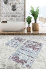 2'li Set Mavi Zeminde Örgü Motifli Eskitme Desenli Eskitme Motifli Vintage  2'li Banyo & Mutfak Paspas Takımı Realhomes