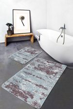 2'li Set Mavi Zeminde Örgü Motifli Eskitme Desenli Eskitme Motifli Vintage  2'li Banyo & Mutfak Paspas Takımı Realhomes