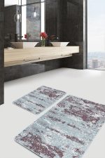 2'li Set Mavi Zeminde Örgü Motifli Eskitme Desenli Eskitme Motifli Vintage  2'li Banyo & Mutfak Paspas Takımı Realhomes