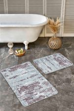 2'li Set Mavi Zeminde Örgü Motifli Eskitme Desenli Eskitme Motifli Vintage  2'li Banyo & Mutfak Paspas Takımı Realhomes