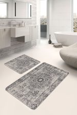 - PaspasTakimi-2li-Set1082-Gorsel-1 - Realhomes  2'li Set Krem - Siyah Zeminde Antik Motifli Dokuma Halı Desenli Avangarde Eskitme Motifli  2'li Banyo & Mutfak Paspas Takımı Realhomes