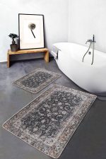 - PaspasTakimi-2li-Set1084-Gorsel-2 - Realhomes 2'li Set Kahverengi Zeminde Kilim Motifli Geleneksel Desenli Avangarde Eskitme Motifli 2'li Banyo & Mutfak Paspas Takımı Realhomes