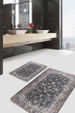 - PaspasTakimi-2li-Set1084-Gorsel-4 - Realhomes 2'li Set Kahverengi Zeminde Kilim Motifli Geleneksel Desenli Avangarde Eskitme Motifli 2'li Banyo & Mutfak Paspas Takımı Realhomes
